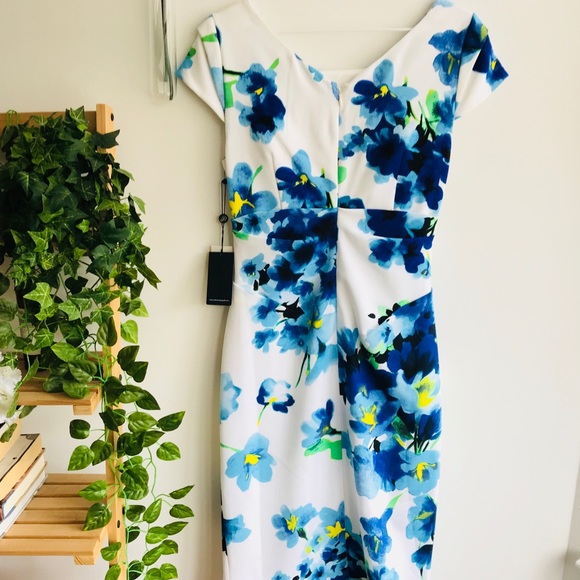 Adrianna Papell | NWT Floral Dress, Capped Sleeves - Picture 5 of 7